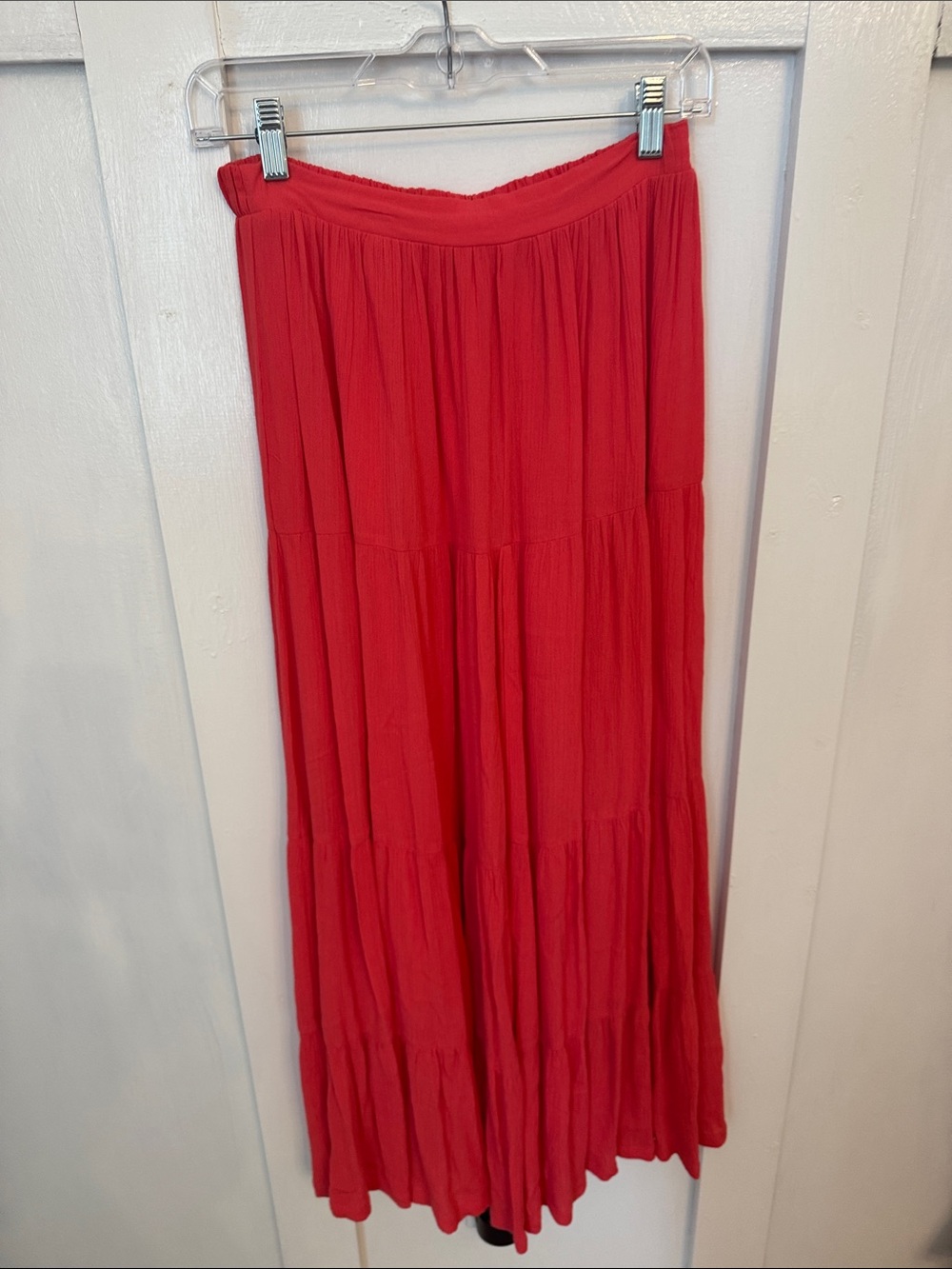 Z Supply Coral-Red Tiered Maxi Skirt